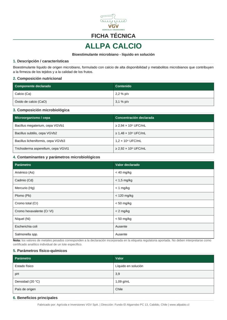 Ficha técnica Allpa Calcio